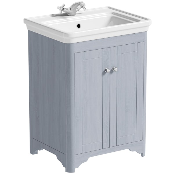 The Bath Co. Beaumont powder blue floorstanding vanity unit and basin 630mm with tap