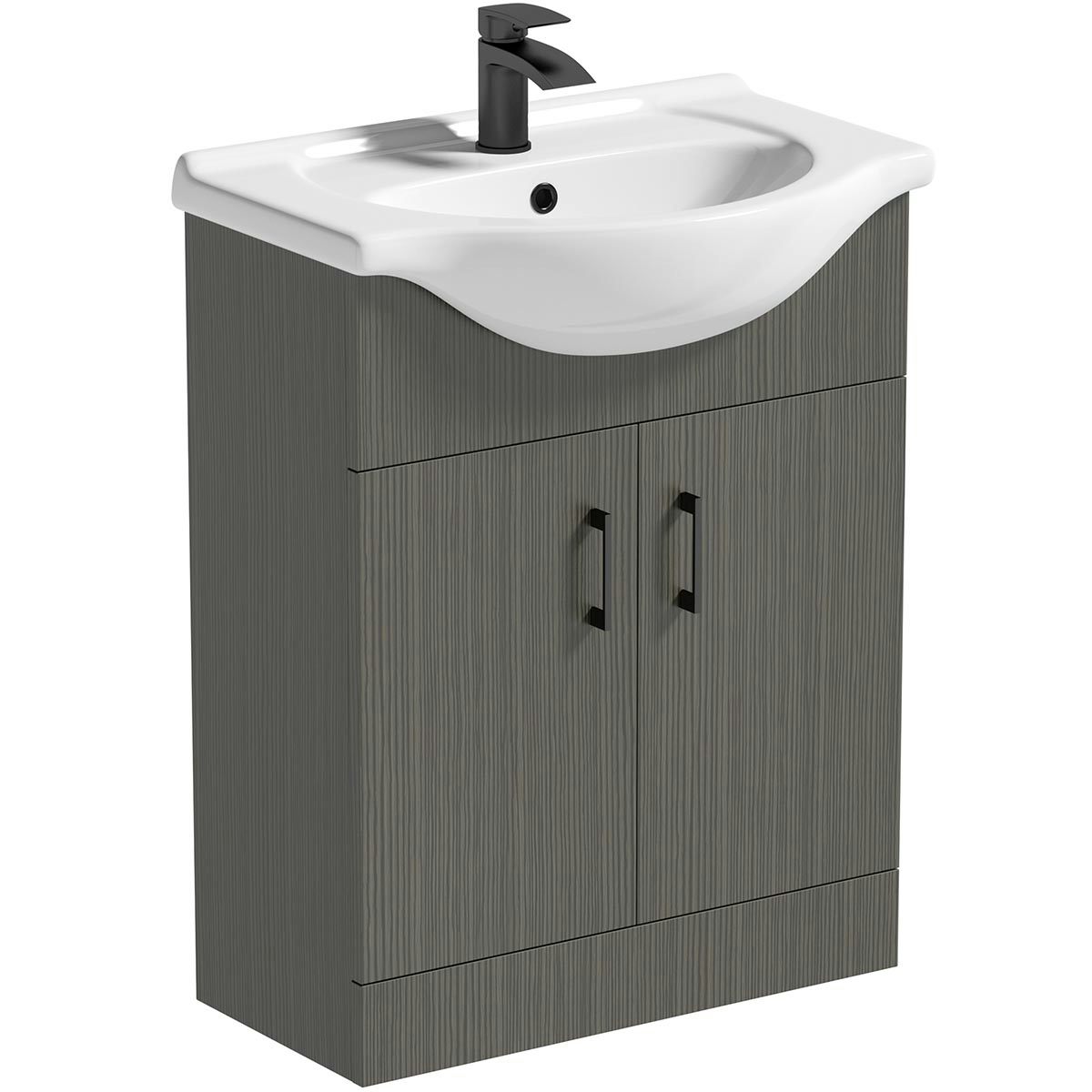Orchard Lea avola grey floorstanding vanity unit with black handle and ceramic basin 650mm
