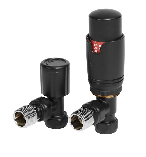 The Heating Co. Thermostatic angled radiator valves with lockshield - black