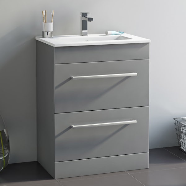 Orchard Derwent stone grey vanity drawer unit and basin 600mm