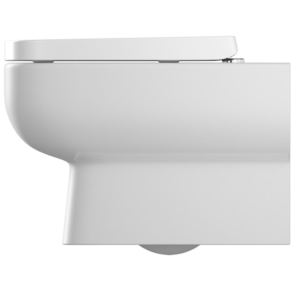 RAK Series 600 wall hung toilet with soft close seat and wall mounting frame with push plate cistern