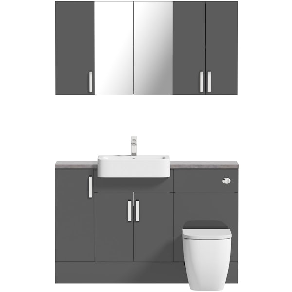 Mode Nouvel gloss grey small fitted furniture & storage combination with mineral grey worktop