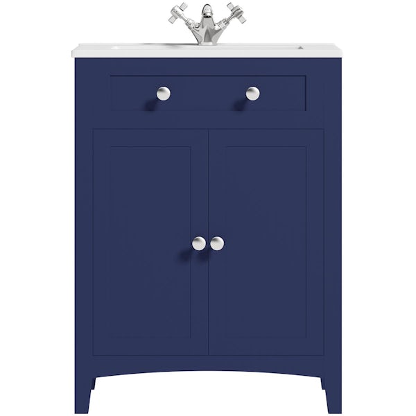 The Bath Co. Camberley close coupled toilet and navy vanity unit suite 600mm