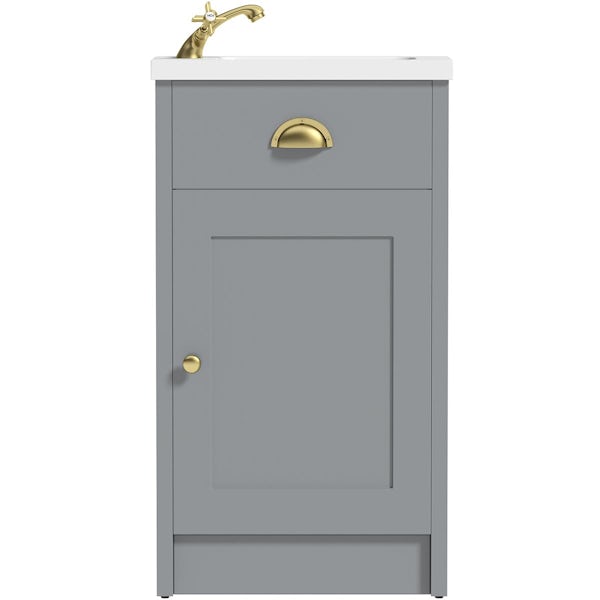 Orchard Dulwich stone grey cloakroom floorstanding vanity and basin 460mm - brushed brass