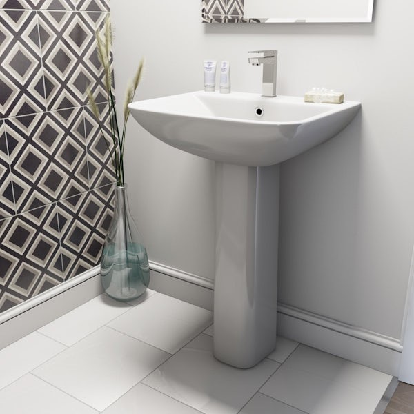 Orchard Derwent square 1 tap hole full pedestal basin 550mm with basin mixer tap