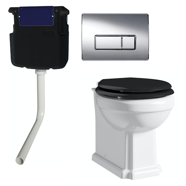 The Bath Co. Dulwich back to wall toilet with black soft close seat, concealed cistern and push plate