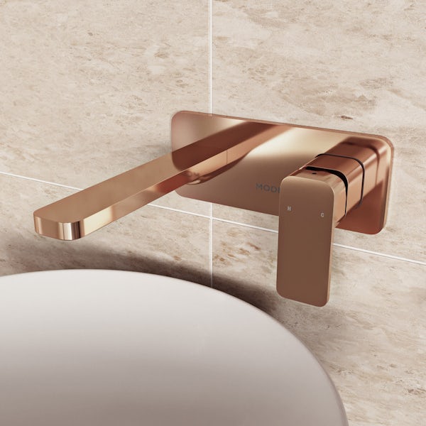 Mode Spencer square wall mounted rose gold basin mixer tap