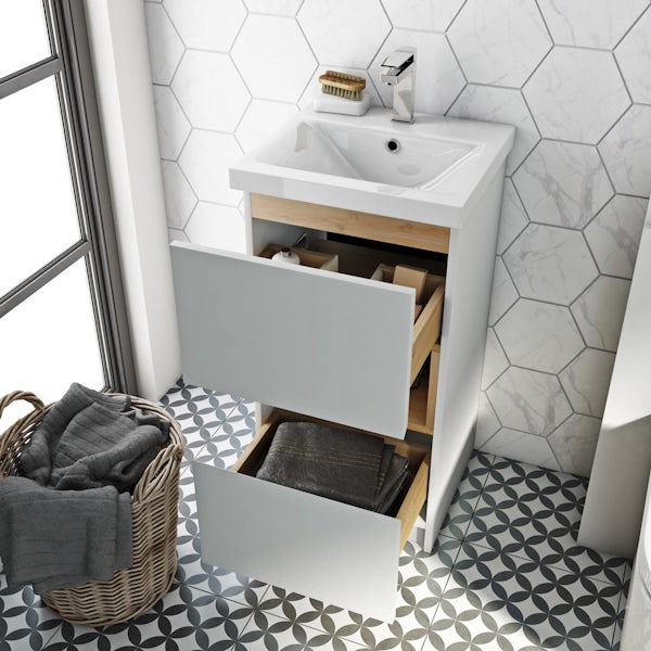Mode Tate white & oak cloakroom suite with close coupled toilet