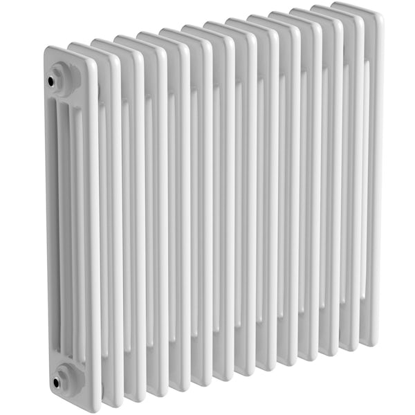 The Bath Co. Camberley white 4 column radiator 600 x 654 with angled valves