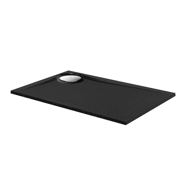 Black granite effect right handed rectangular stone shower tray 1200 x 800