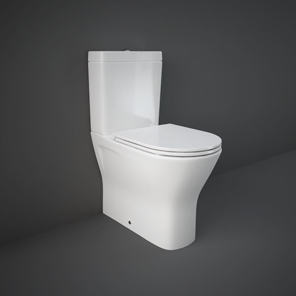 RAK Resort rimless maxi close coupled toilet and slim soft close seat