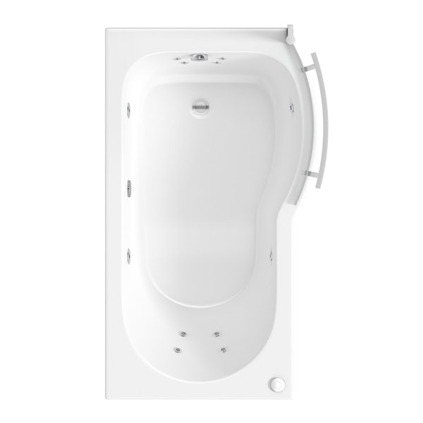 P shaped right handed 12 jet whirlpool shower bath with front panel and screen
