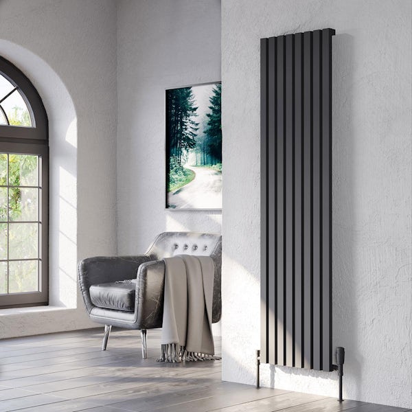 Vogue Hamilton vertical textured black single aluminium radiator