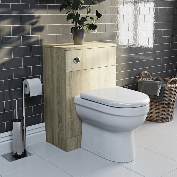 Eden oak slimline back to wall unit and toilet with seat