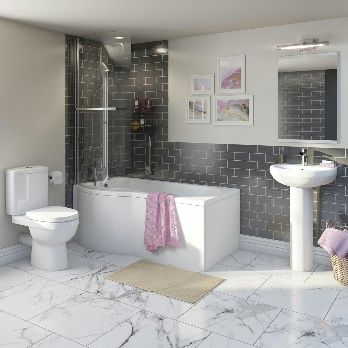 Orchard Eden bathroom suite with left handed P shaped shower bath 1500 x 850