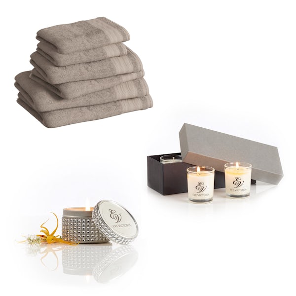 Supreme latte towel bale with diamante tin and gift box