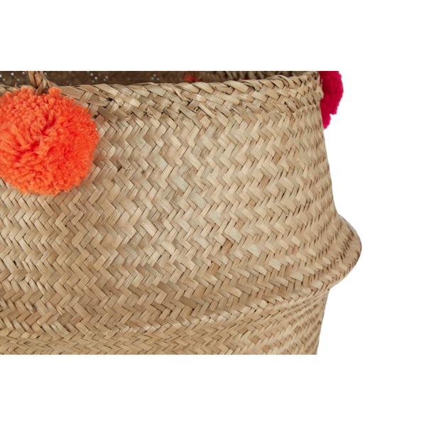 Large natural pom pom seagrass basket