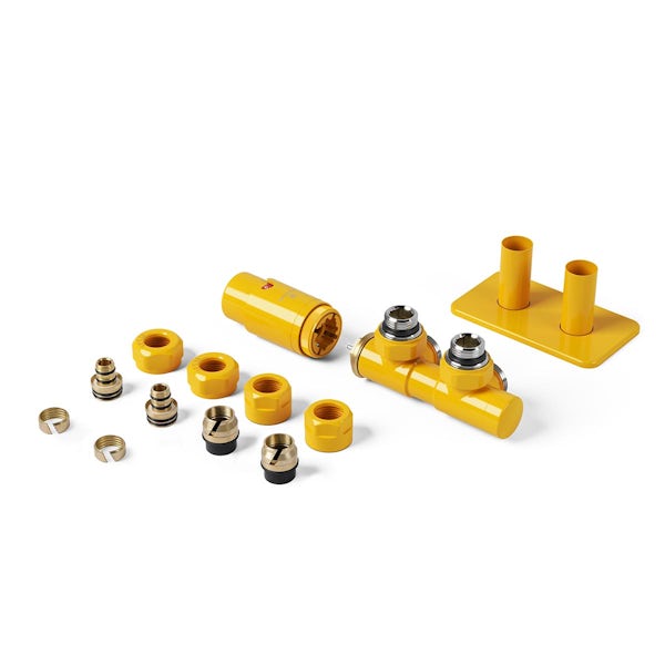 Terma Hex mustard twin all-in-one integrated 50mm valve and pipe masking set - right