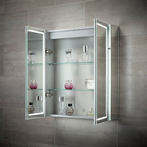 Mode Pelli diffused LED illuminated mirror cabinet 700 x 600mm with demister & charging socket