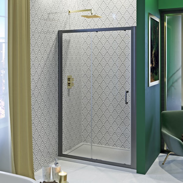 Showerwall Custom Black Geo acrylic shower wall panel