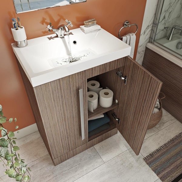 Orchard Wye walnut furniture package with floorstanding vanity unit 600mm