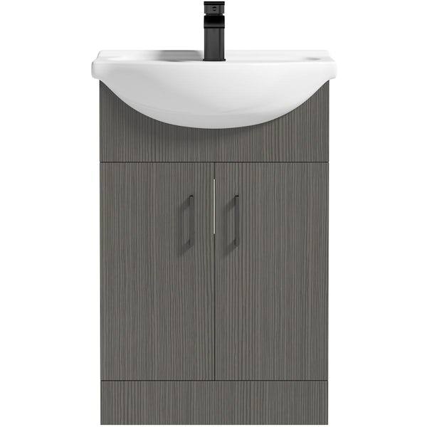 Orchard Lea avola grey floorstanding vanity unit with black handle and ceramic basin 550mm