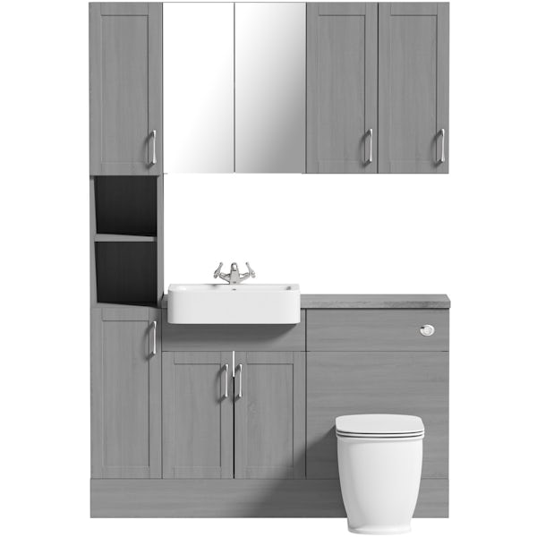 The Bath Co. Newbury dusk grey tall fitted furniture & storage combination with pebble grey worktop