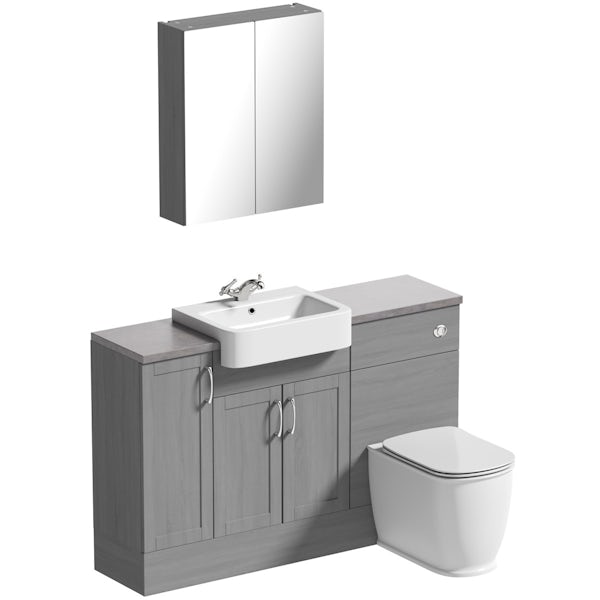 The Bath Co. Newbury dusk grey small fitted furniture & mirror combination with mineral grey worktop
