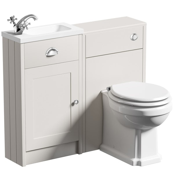 The Bath Co. Dulwich stone ivory cloakroom combination with white wooden seat