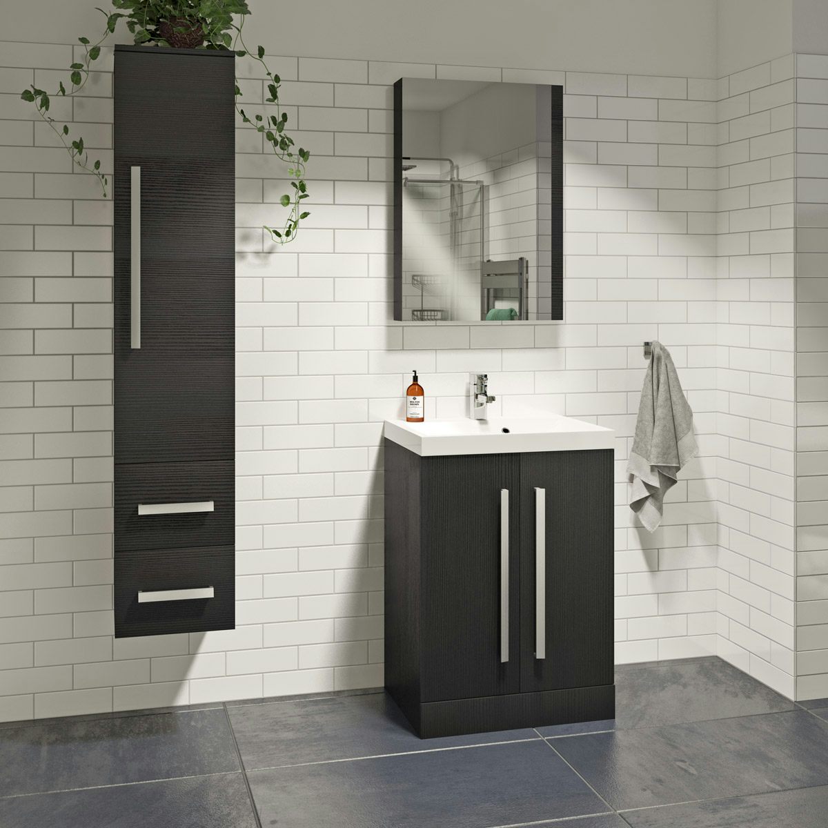 Orchard Wye essen black furniture package with floorstanding vanity unit 600mm
