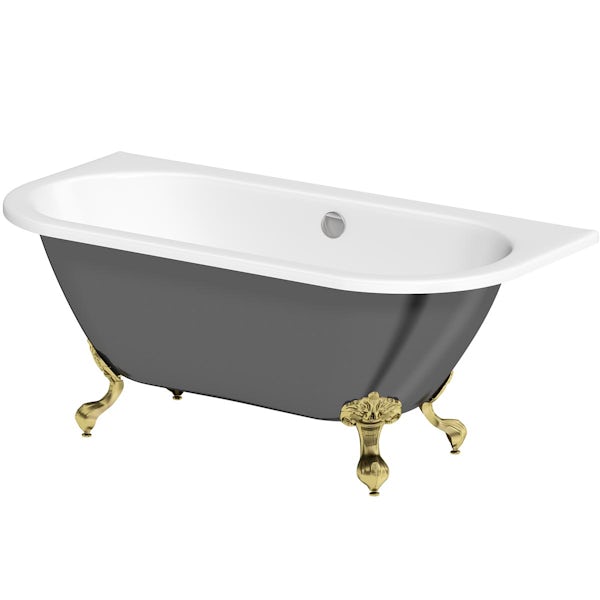 The Bath Co. Dalston grey back to wall freestanding bath with brushed brass ball and claw feet