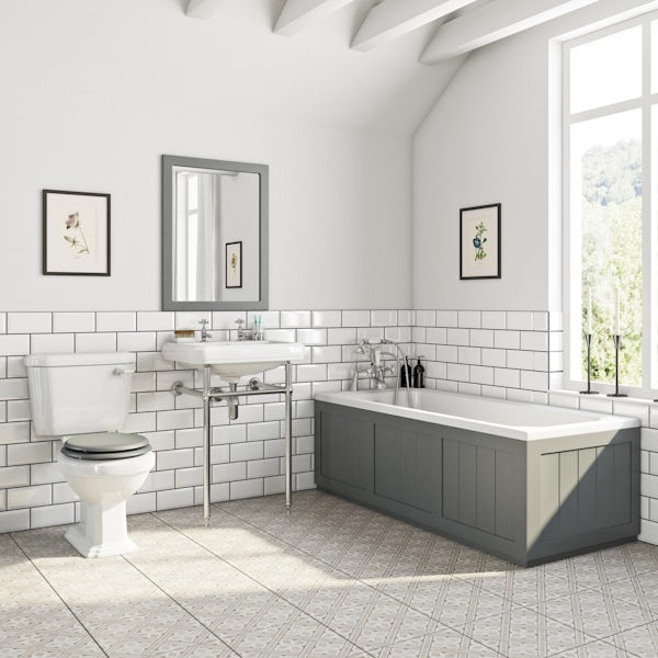 The Bath Co. Dulwich stone grey washstand suite with straight bath 1700 x 700mm