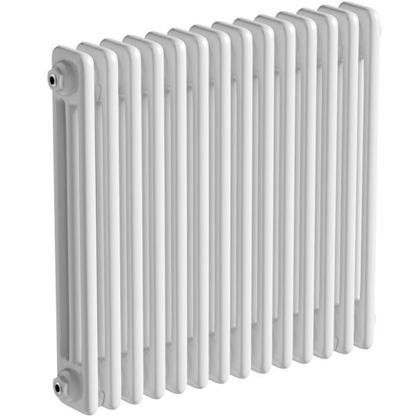 The Bath Co. Camberley white 3 column radiator 600 x 654 with angled valves