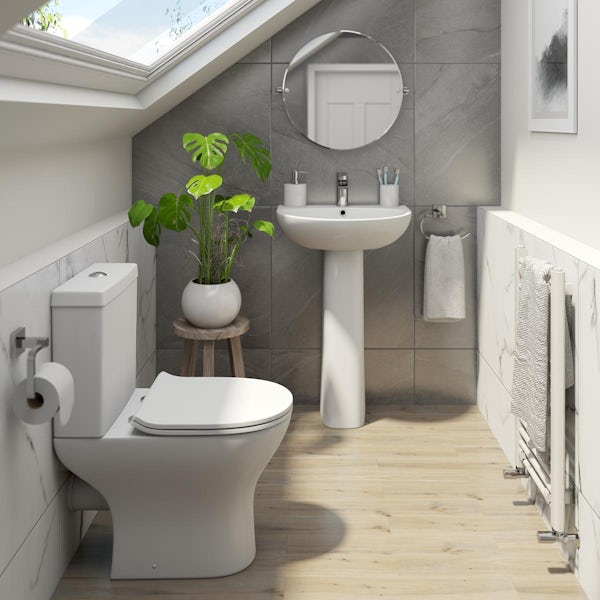 Derwent Round Close Coupled Toilet and Full Pedestal Basin