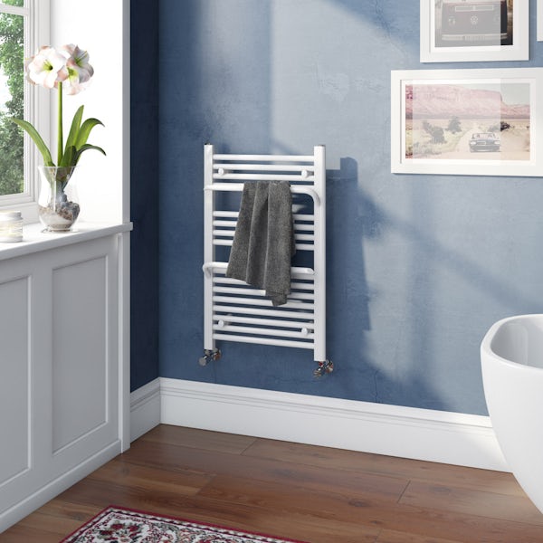 Mode Rohe white heated towel rail with hangers 800 x 500