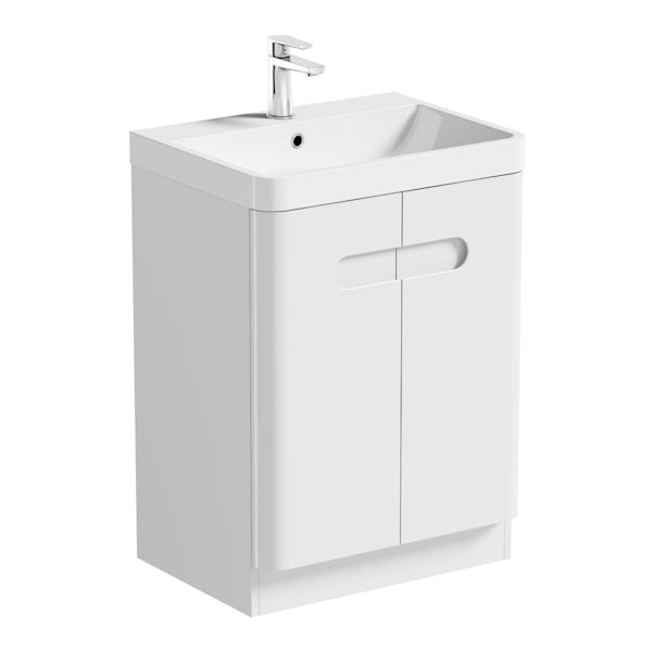 Mode Ellis white floorstanding vanity door unit and basin 600mm with tap