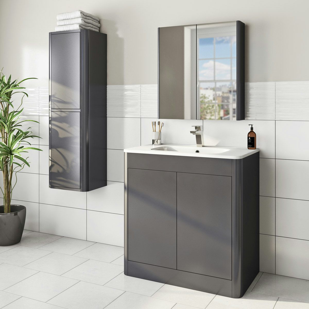 Mode Carter slate gloss grey furniture package with floorstanding vanity unit 800mm