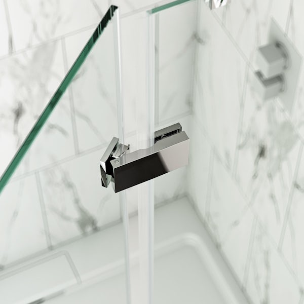 Mode 8mm concealed hinge shower enclosure with black anti slip shower tray 900 x 900