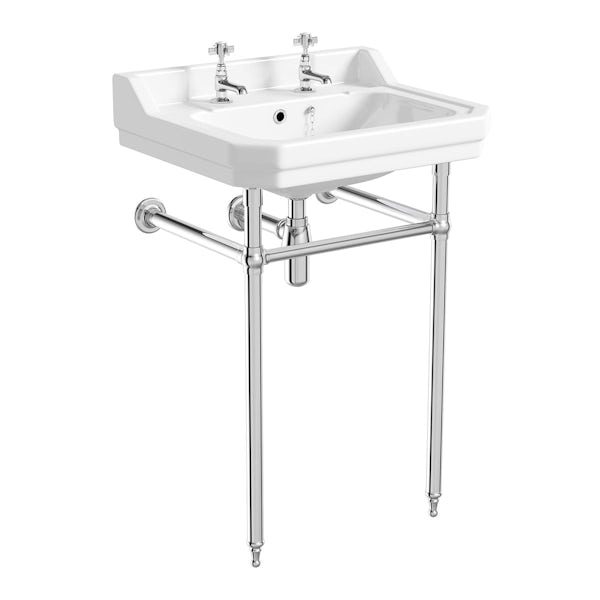 The Bath Co. Camberley cloakroom suite with white seat and washstand with basin