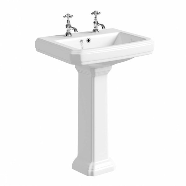 Orchard Dulwich cloakroom suite with grey seat and full pedestal basin 615mm