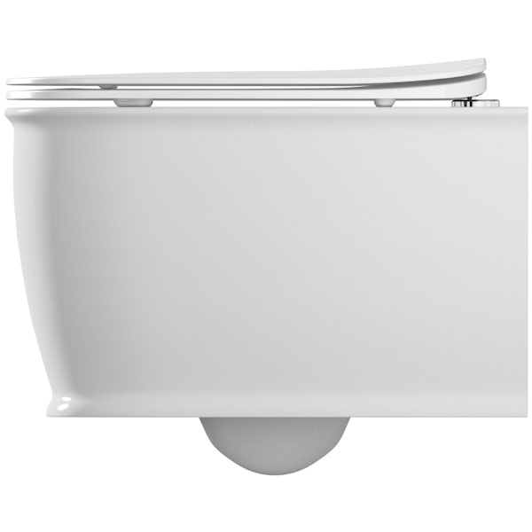 The Bath Co. Beaumont wall hung toilet with soft close seat and wall mounting frame with push plate cistern