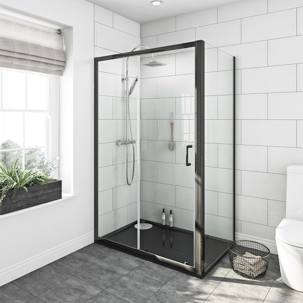 Mode premium black 6mm shower enclosure with black right handed tray 1200 x 800