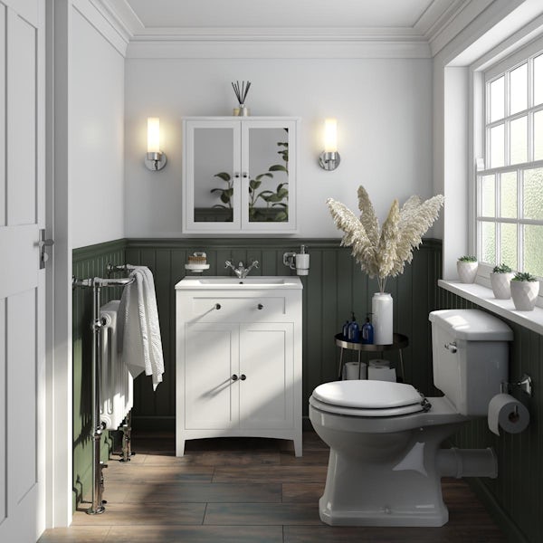 The Bath Co. Camberley close coupled toilet and white vanity unit suite 600mm