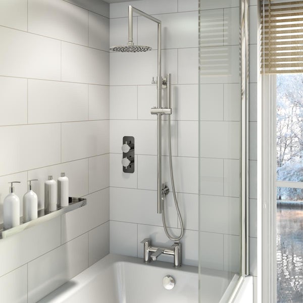 Mode Heath twin thermostatic shower set with sliding rail and bath filler
