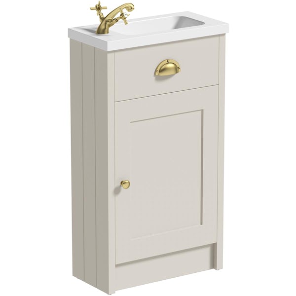 Orchard Dulwich stone ivory cloakroom floorstanding vanity and basin 460mm - brushed brass