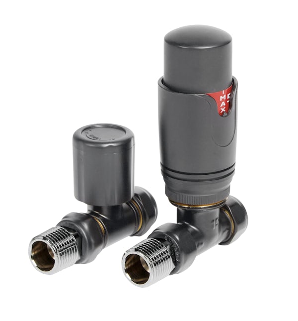 The Heating Co. Thermostatic straight radiator valves with lockshield - anthracite grey