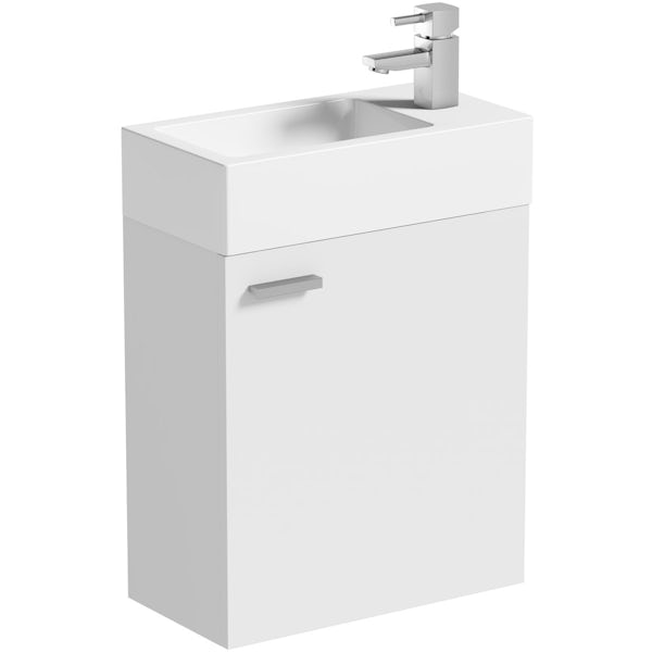 Clarity Compact white wall hung cloakroom suite with contemporary close coupled toilet