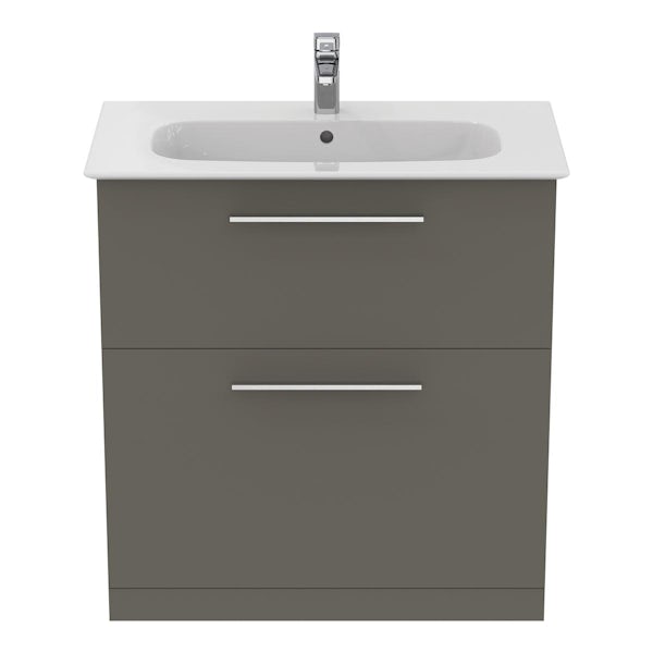 Ideal Standard i.life A quartz grey matt floorstanding vanity unit with 2 drawers and brushed chrome handles 840mm