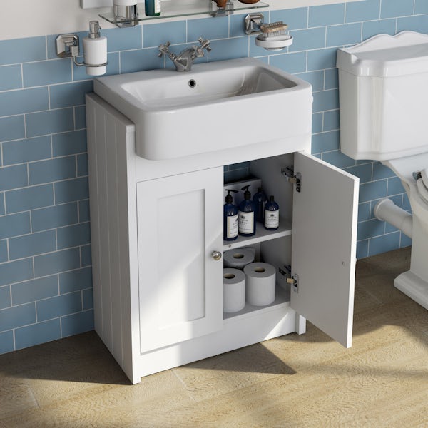 The Bath Co. Dulwich matt white floorstanding vanity unit with semi recessed basin 600mm
