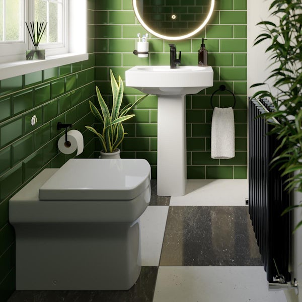 Orchard Wye back to wall cloakroom with full pedestal basin 555mm